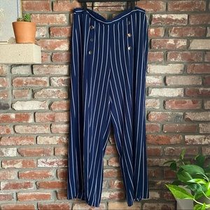 Love University Split Leg Wide Pants Boat Stripe Nautical Gold Buttons